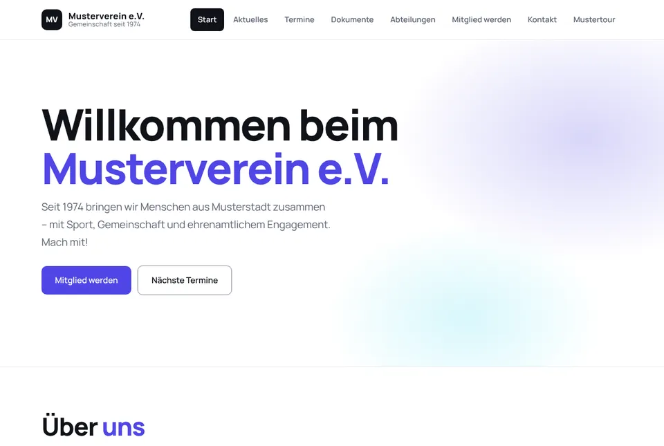 Vereins-Website im Design Modern am Computer