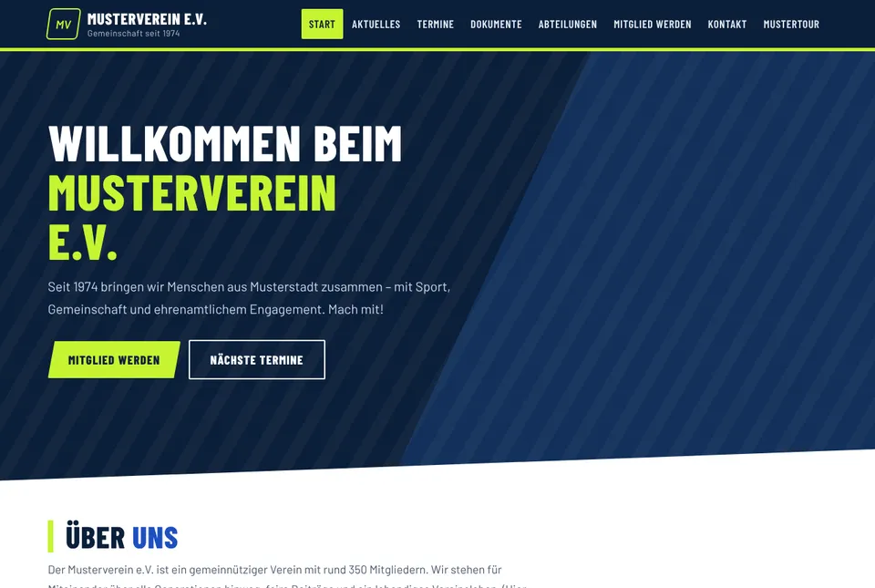 Vereins-Website im Design Sport am Computer